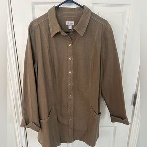 Denim & Co. Shirt Jacket Womens XL GreenCotton and Spandex  Like New w/ Buttons